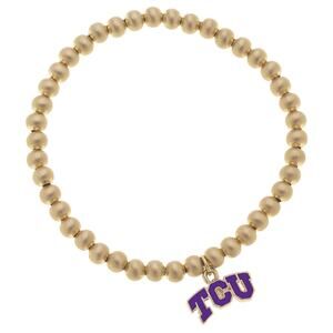 TCU Horned Frogs Ball Bead Stretch Bracelet Satin Gold